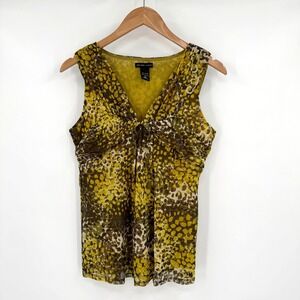 New York & Company Y2K Yellow/Green Speck V-Neck Sleeveless Tank Top Women's M